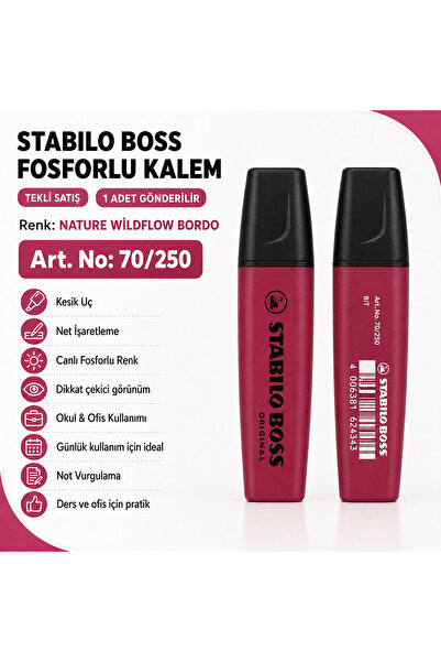 Stabilo BOSS Fosforlu Kalem 1 Adet – Metin İşaretleme Kalemi