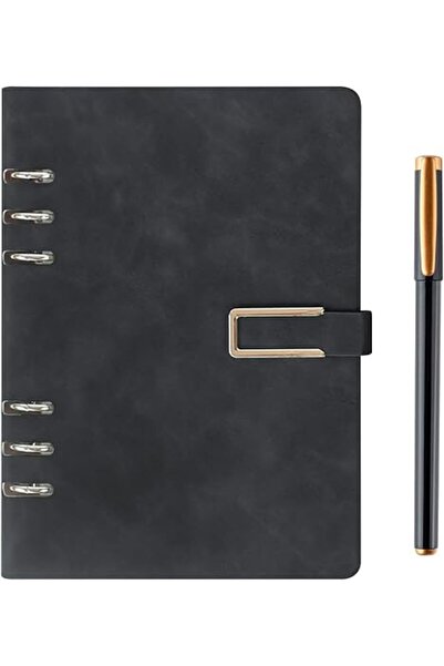 A A5 Refillable Notebook with Pen, PU Leather 6 Ring Binder Organizer, Vintag...
