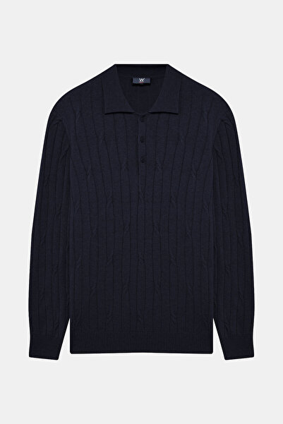 W Collection LACİVERT POLO YAKA KAŞMİR KAZAK