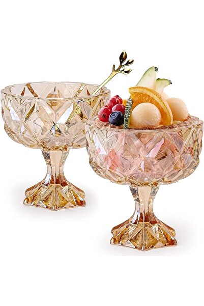 KASTWAVE Elegant Dessert Glass Bowls Set of 2, 280ML Multi-use Footed Glass C...