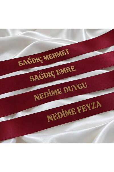 EvremStore 4 Adet Kişiye Özel İsim Baskılı Nedime & Sağdıç Kurdelesi Bordo Üz...