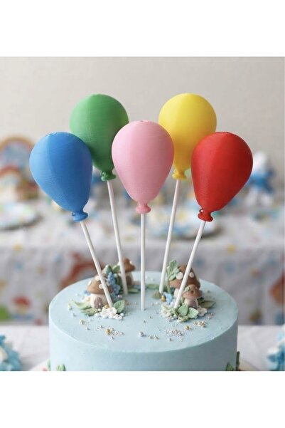 Renkli Balon Tasarımlı 5'li Pasta Süsü (Cake Topper Seti)