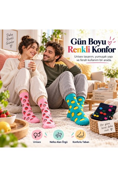 Generic Brand مجموعة جوارب نسائية ورجالية بنمط الفواكه، ملونة، مكونة من 6 قطع...