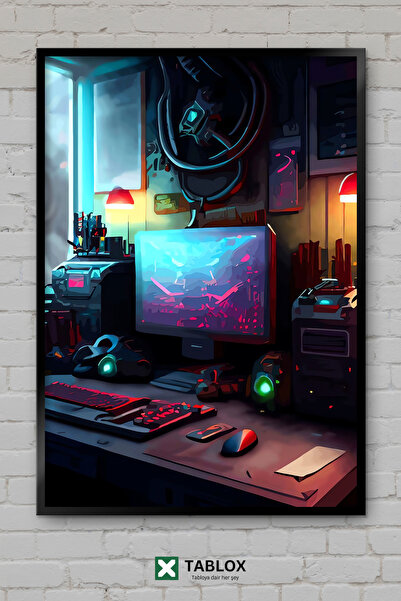 TABLOX Igraonica Gamer Neonski poster Uramljeni dekorativni MDF obraz