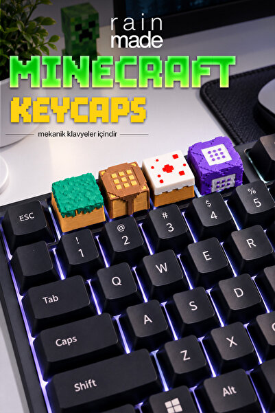 Genel Markalar Minecraft Temalı 4'lü Keycaps Seti - Cherry MX Uyumlu Mekanik ...