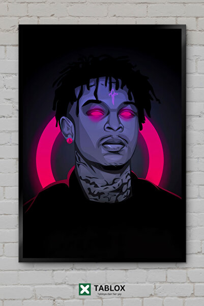 TABLOX 21 Savage Rapper Singer Neon Hip Hop Μουσική Διακοσμητικός πίνακας ζωγ...