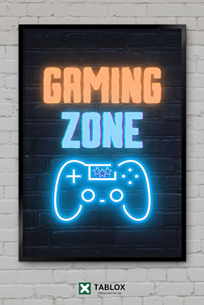 TABLOX Gaming Zone Gaming Zone Gamer Neon Poster de perete înrămat Tablou dec...