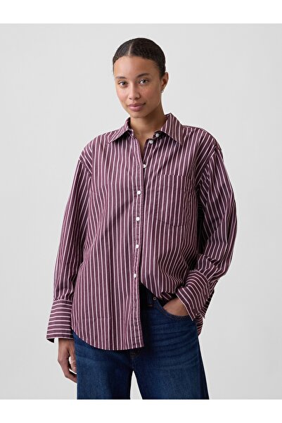 GAP Kadın Bordo Poplin Big Gömlek