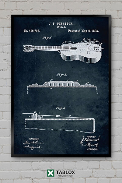TABLOX J F Stratton Guitars 1893 Vintage Patent Μουσικός Πίνακας με Κορνίζα Δ...