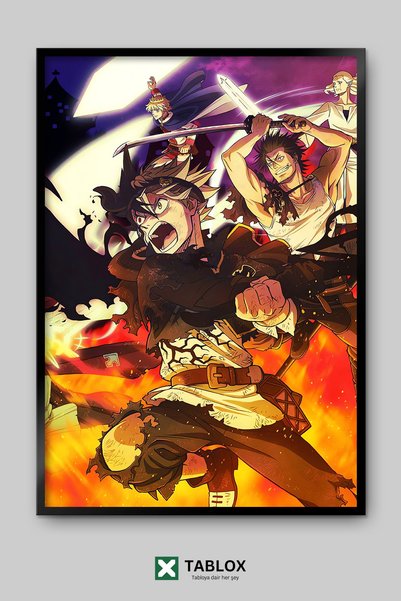 TABLOX Black Clover Anime Manga Asta Yuno Magică japoneză Tablou decorativ înrămat din MDF