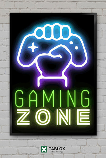 TABLOX Gaming Zone Game Zone Gamer Neon Αφίσα τοίχου με διακοσμητικό πλαίσιο ...