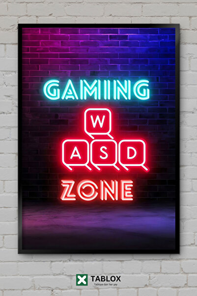 TABLOX Gaming Zone Game Zone Gamer Neon Αφίσα τοίχου με διακοσμητικό πλαίσιο ...