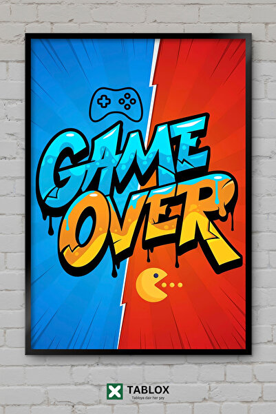 TABLOX Game Over Το παιχνίδι έχει τελειώσει Gamer Neon Αφίσα τοίχου με κορνίζ...