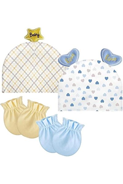 TERRIFI 2Pcs 100% Cotton Newborn Beanie & Mittens Set, Breathable Warm Baby H...