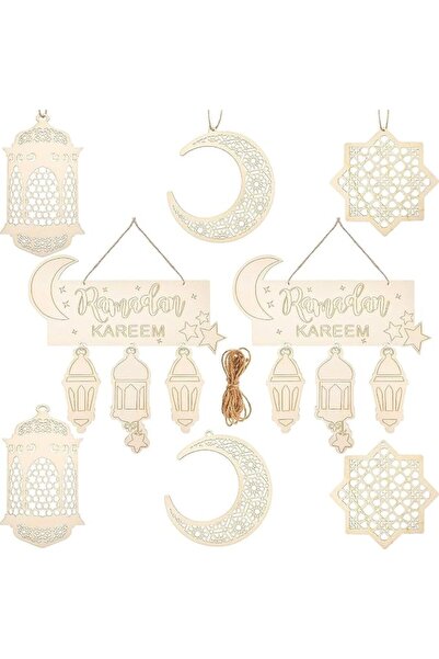 BPA ®   8 قطع من زينة رمضان والعيد الإسلامية، فوانيس خشبية معلقة، معلقات زخرف...
