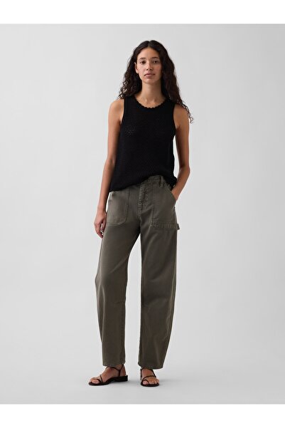 GAP Kadın Haki Mid Rise Barrel Utility Ankle Pantolon