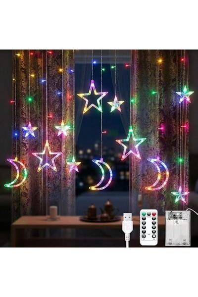 T Tersely سلسلة أضواء رمضان على شكل هلال ونجمة بطول 3.5 متر/120 مصباح LED متع...