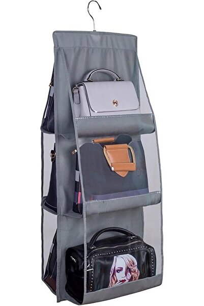 Arabest Hanging Handbag Organizer with 6 Pockets,Gray Space-Saving Closet Sto...