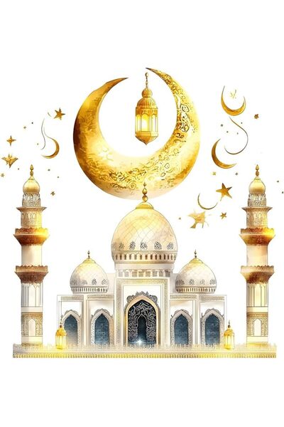 Generic ملصقات جدارية لرمضان مقاس 40×40 سم، ملصق جداري ذهبي على شكل قلعة مع هلال