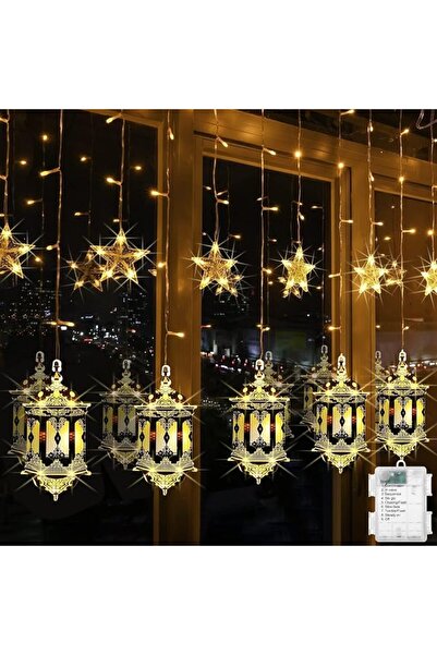 Pomefar زينة رمضان، أضواء LED على شكل نجوم وستائر، إضاءة رمضانية للغرف والمنا...