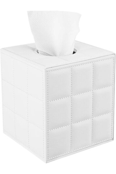 Arabest White PU Square Tissue Box Cover,Magnetic Bottom Decorative Facial Ti...