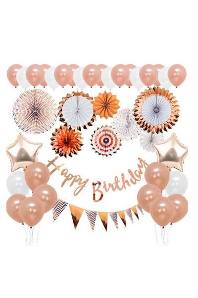 Arabest Rose Gold and Black Birthday Party Decoration Set,8-Piece Paper Fan F...