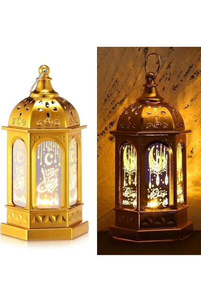 GENERAL قطعتان من فوانيس رمضان للزينة، فانوس شمعة رمضاني، مصباح عيد مبارك بإض...