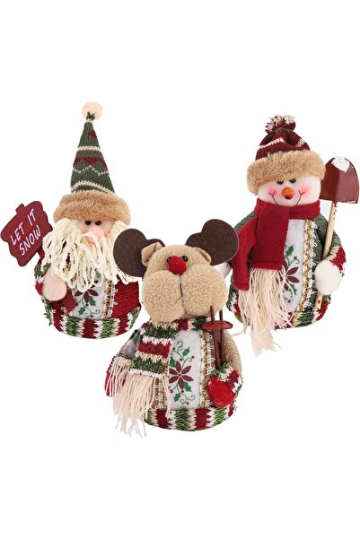 Noonedibs Set 3 figurine Moș Crăciun și oameni de zăpadă de pluș, pentru masă...