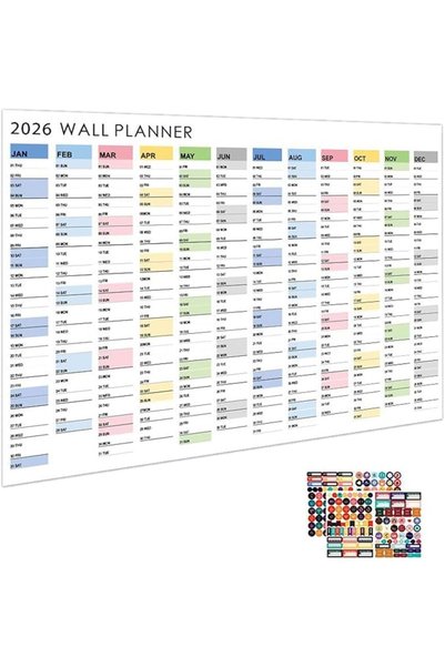 ALMEKAQUZ تقويم حائط 2026 - مخطط سنوي كبير الحجم لعام 2026 |   مخطط أنيق لديك...