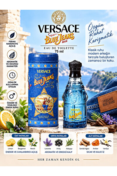 Versace Blue Jeans Erkek Eau de Toilette 75 ml – Ferah Narenciye ve Sıcak Odu...