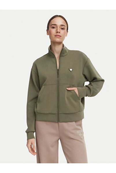 Guess HAKİ LOGOLU FERMUARLI KADIN SWEATSHIRT