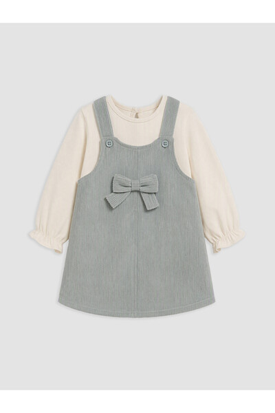 LC Waikiki Bowknot Baby Girl Velvet Salopet Dress and T-Shirt