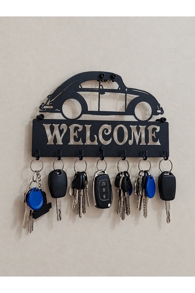 Welcome Yazılı Arabalı Metal Anahtarlık Askısı