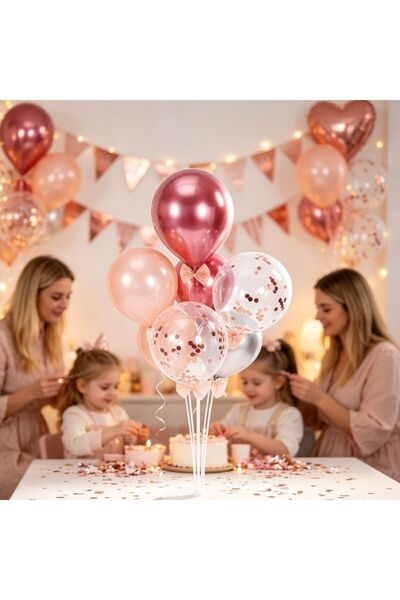Re Complete set of 7 rose red table balloons, confetti balloons, stable stand...