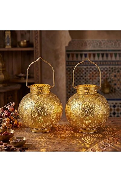 TRIROCKS Moroccan Decorative Lamps Battery Powered Cordless Lamp Metal Table ...