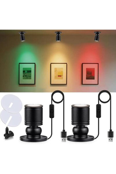 TERRIFI أضواء سبوت صغيرة تعمل بالطاقة عبر USB، قطعتان من أضواء LED قابلة للتع...