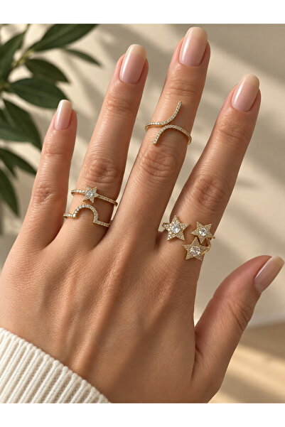 xUPING Luna Triple Adjustable Ring Set Women's Gold Plated Star Stone Stylish...