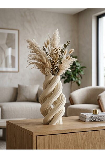 Genel Markalar Echer Studio Helix Modern Dekoratif 3D Baskı Vazo 22 cm - Krem