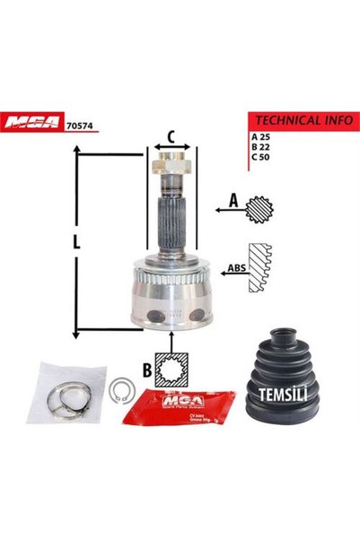 MGA 70574 Aks Kafa Dış Abslı Kia Cerato 0410 1.6 Benzinli 25×22×49