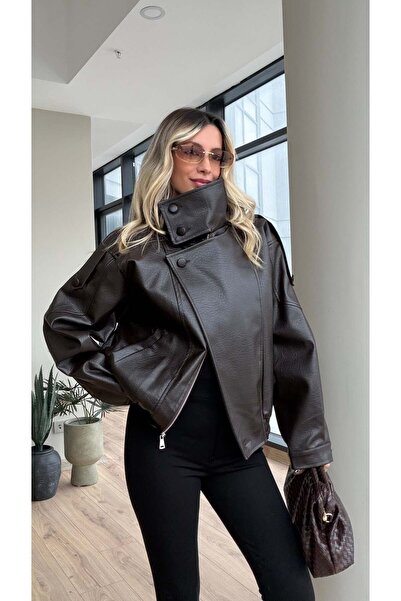 Lady Pixie Dik Yaka Bomber Deri Ceket