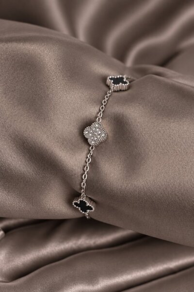 serelya 316L Steel Silver Color Black and Zircon Stone Baby Boy Clover Women'...
