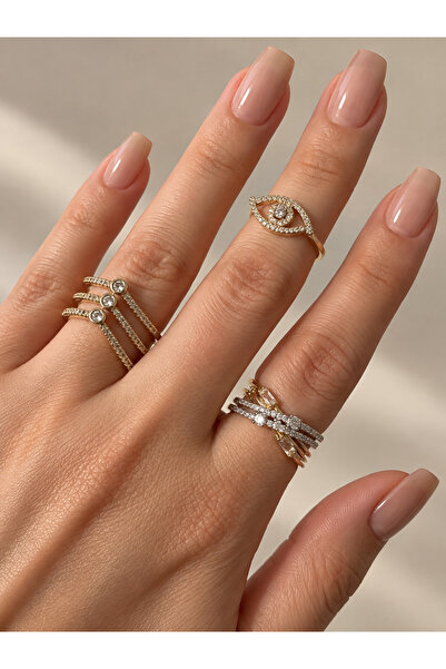 xUPING Nova Triple Ring Set Women's Adjustable Gold Plated Zircon Stone Styli...