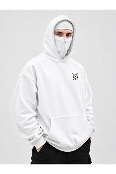 HAI COLLECTİON Erkek 3 İplik Ninja Maskeli Oversize Hoodie – Kapüşonlu Kangur...
