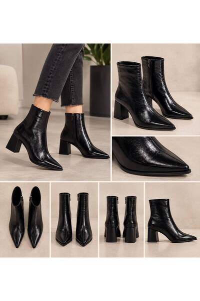 İncimoda Pointed Toe Block Heeled Women's Ankle Boots