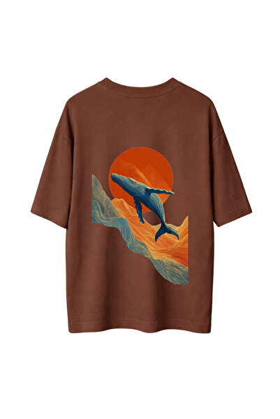 Sunset Whale Sırt Baskılı Oversize Tshirt BEYAZ / PREMIUM COLLECTION