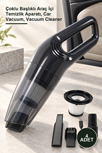 4 Adet 5 Başlıklı Araç Süpürgesi – Çoklu Başlıklı Araç İçi Temizlik Aparatı, Car Vacuum, Vacuum Cleaner