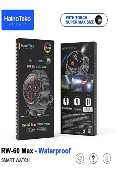 HAINOTEKO RW-60 Super Max Size Round Smart Watch with 3 Pair Strap | Waterproof Smart Watch with Torc For Mens (Black)