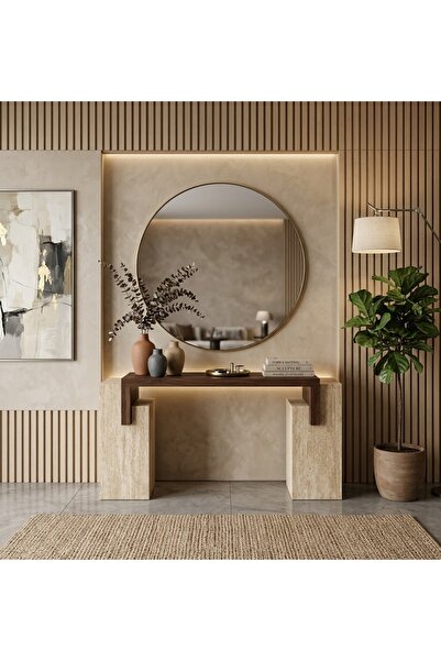 Generic Modern Design Reception Console Table with Wide Beige Bases