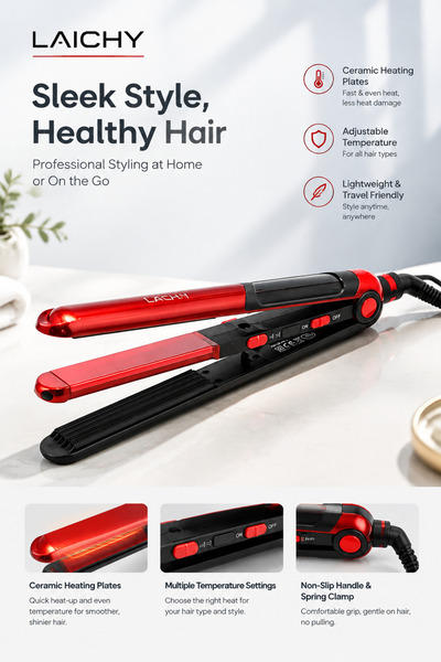 LAC Professional Hair Straightener Flat Iron, Ceramic Heating Plate with Adju...