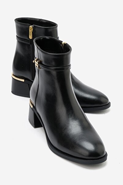 LuviShoes PREMY Siyah Cilt Tokalı Kadın Bot